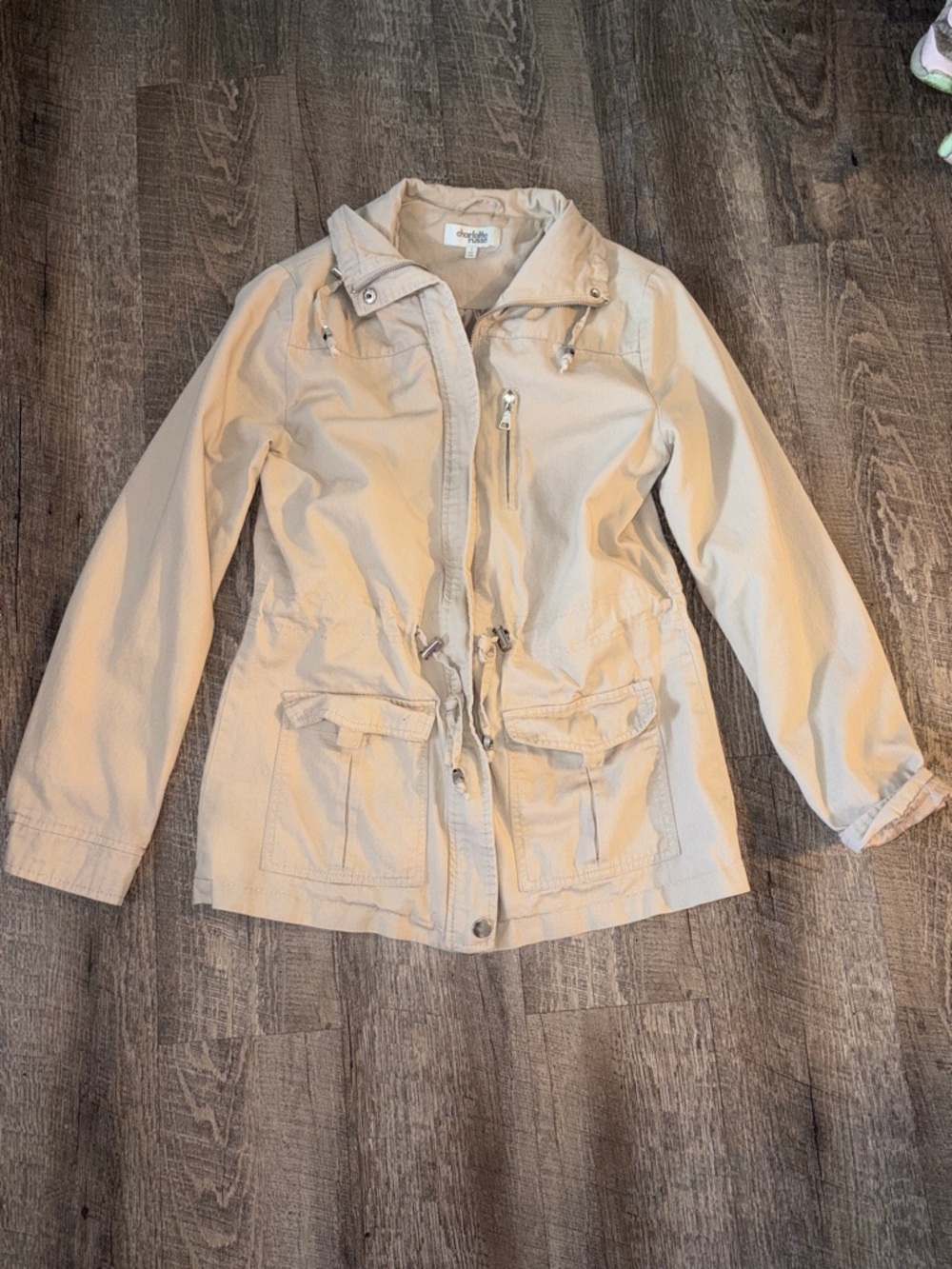 Charlotte Russe Beige Utility Jacket with Drawstring Waist